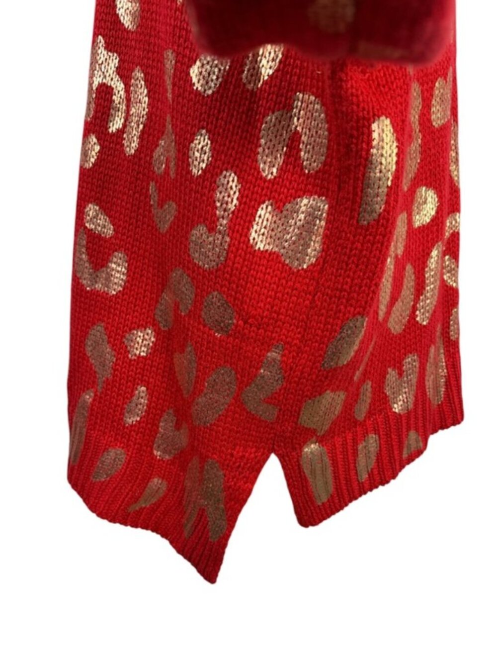 Jodifl Red Metallic Gold Leopard Oversized Sweater Size M Holiday - Picture 6 of 9